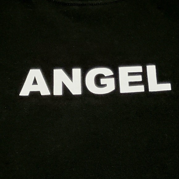 Forever 21 Black Angel Long Sleeve Cropped Sweat‎ Shirt M - Picture 4 of 7